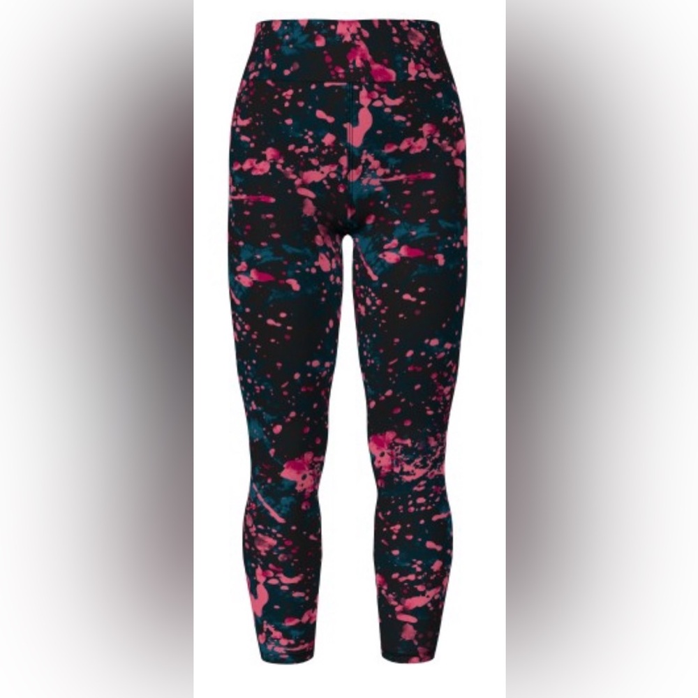 Black Leggings with Pink and Teal Paint-Splash Print